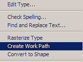 create work path photoshop menu